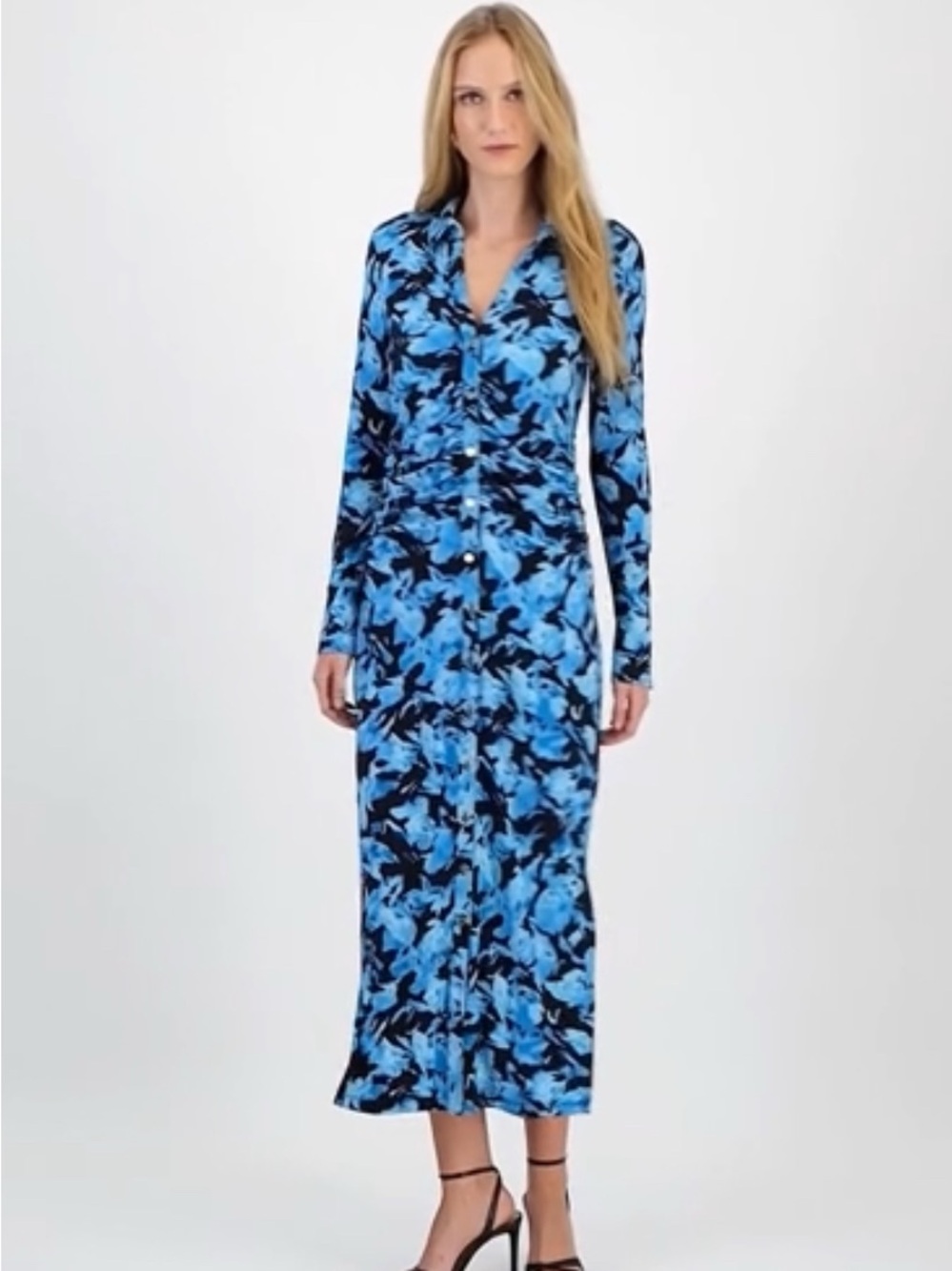 INC International Concepts Blue & Black Floral Button-Front Maxi Dress